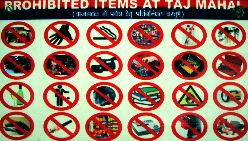 List of prohibited items inside Taj Mahal